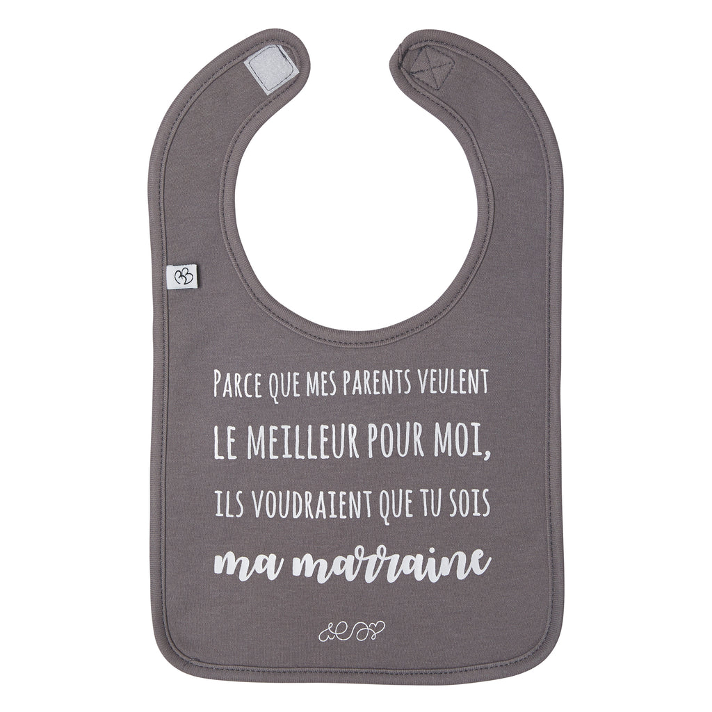 Bavoir annonce naissance pour marraine en coton avec message demande