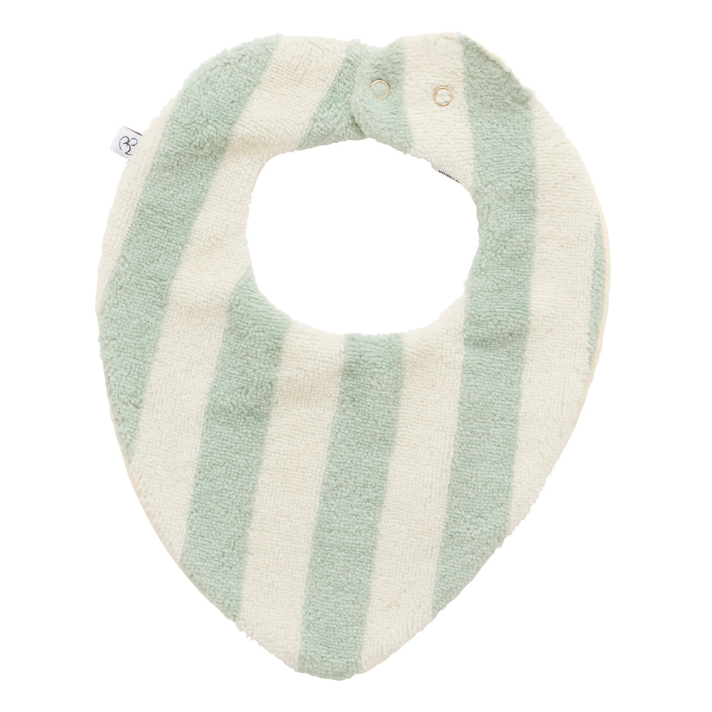 Bavoir bandana bébé réversible en coton et bambou rayé ivoire / vert de gris