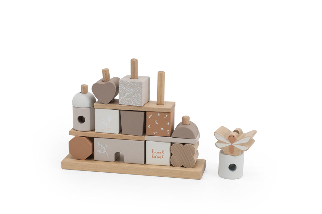 Blocs à empiler bébé en bois forme maison et ses accessoires