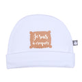 Bonnet naissance bébé en coton forme classique avec message "à croquer"