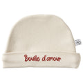 Bonnet naissance bébé en coton forme classique avec message "bouille d'amour"