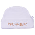 Bonnet naissance bébé classique avec message papa mon héros en coton
