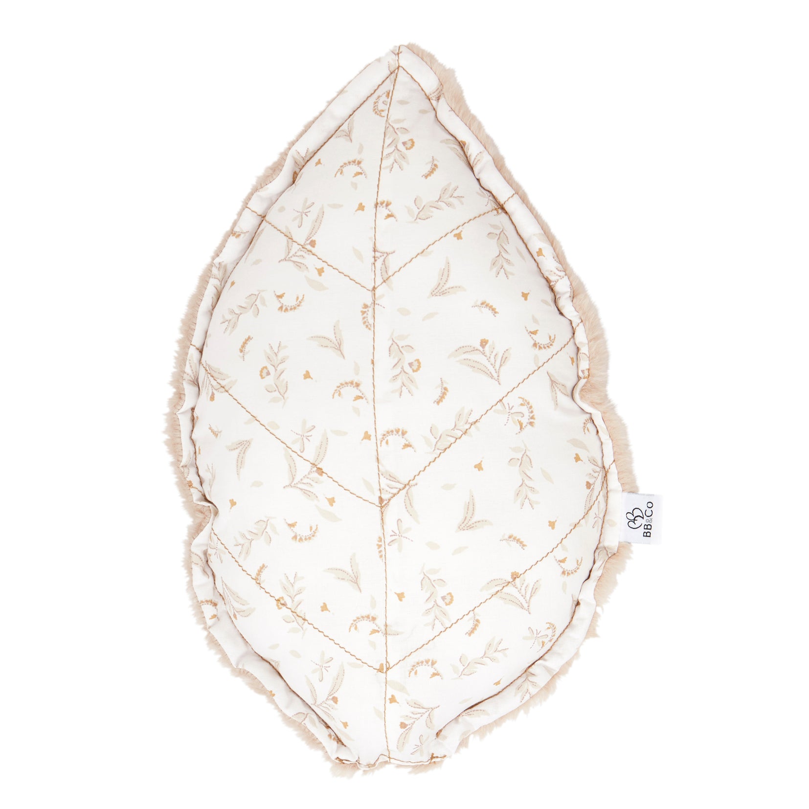 Coussin bébé forme feuille en coton et fausse fourrure