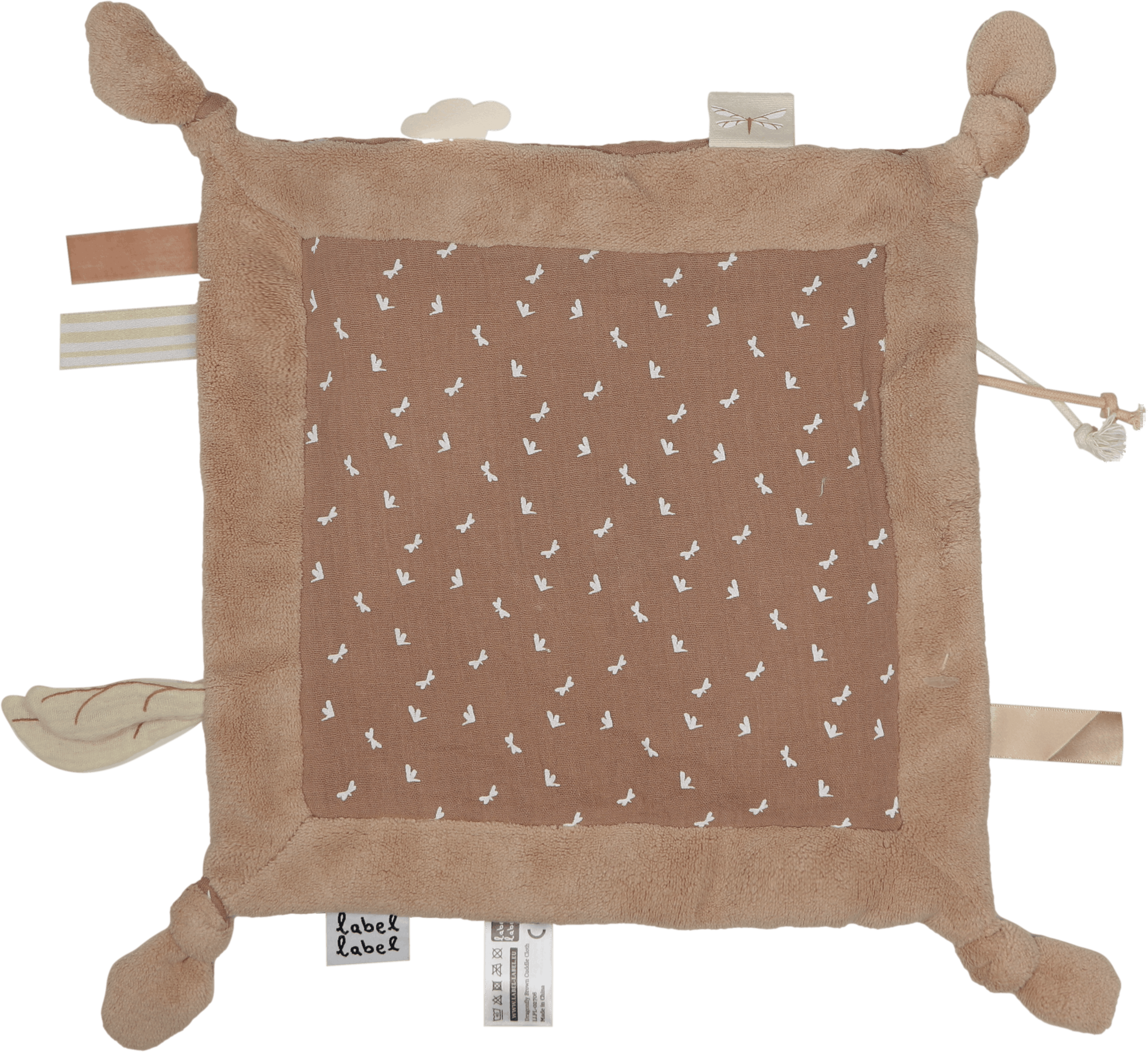 Doudou plat bébé en mousseline biologique doux et léger câlin brun vue arrière