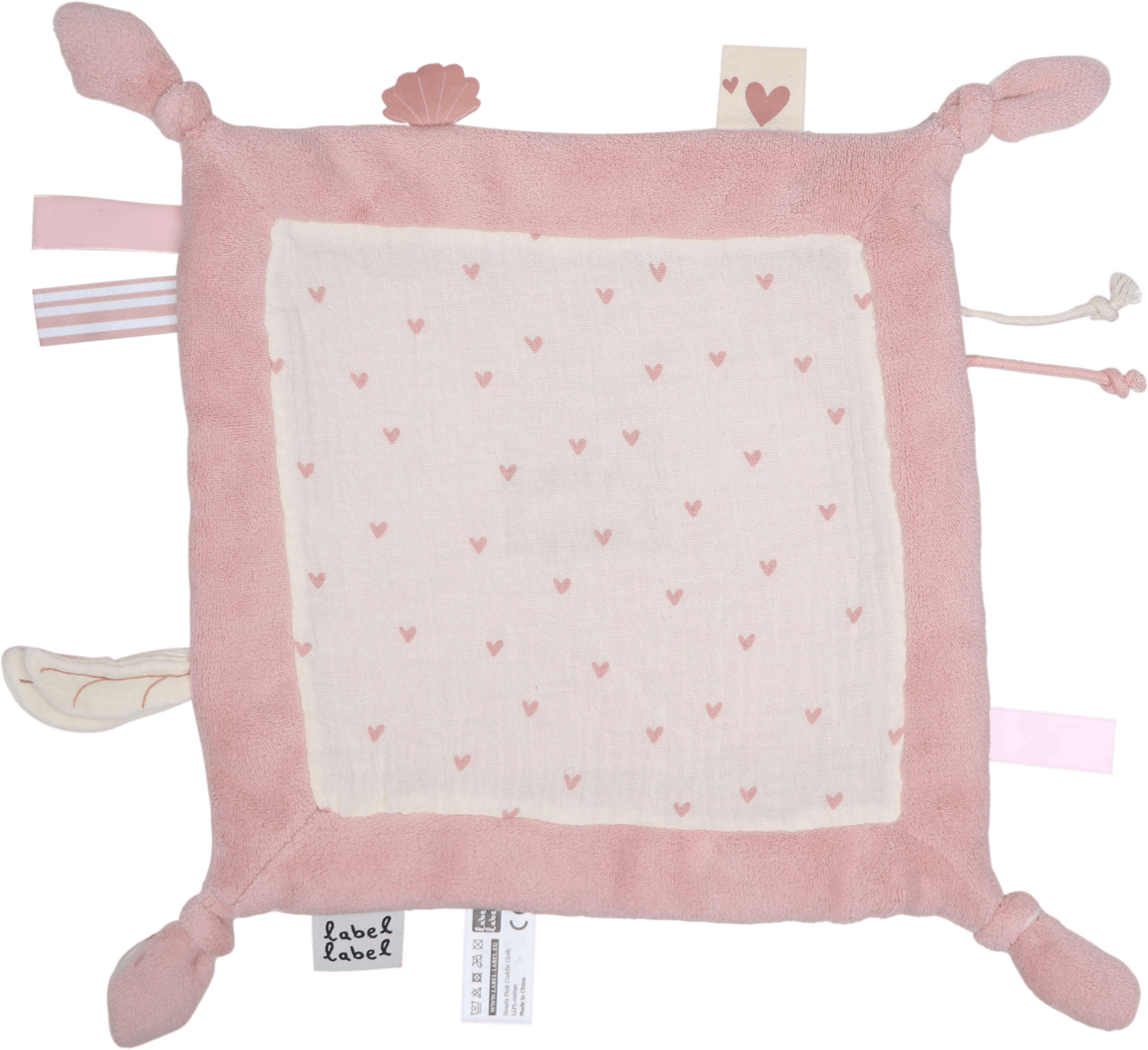 Doudou plat bébé en mousseline biologique doux et léger cœur rose vue arrière