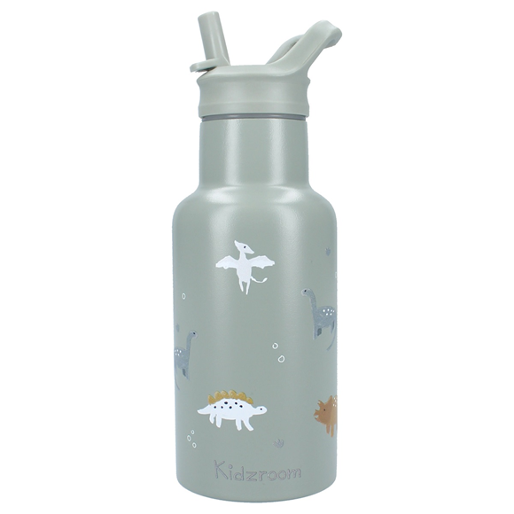 Gourde bébé en acier inoxydable 350 ml avec paille motif dinosaure