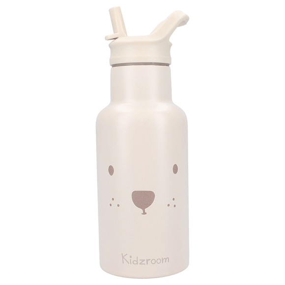 gourde en acier couleur beige et motif ourson 