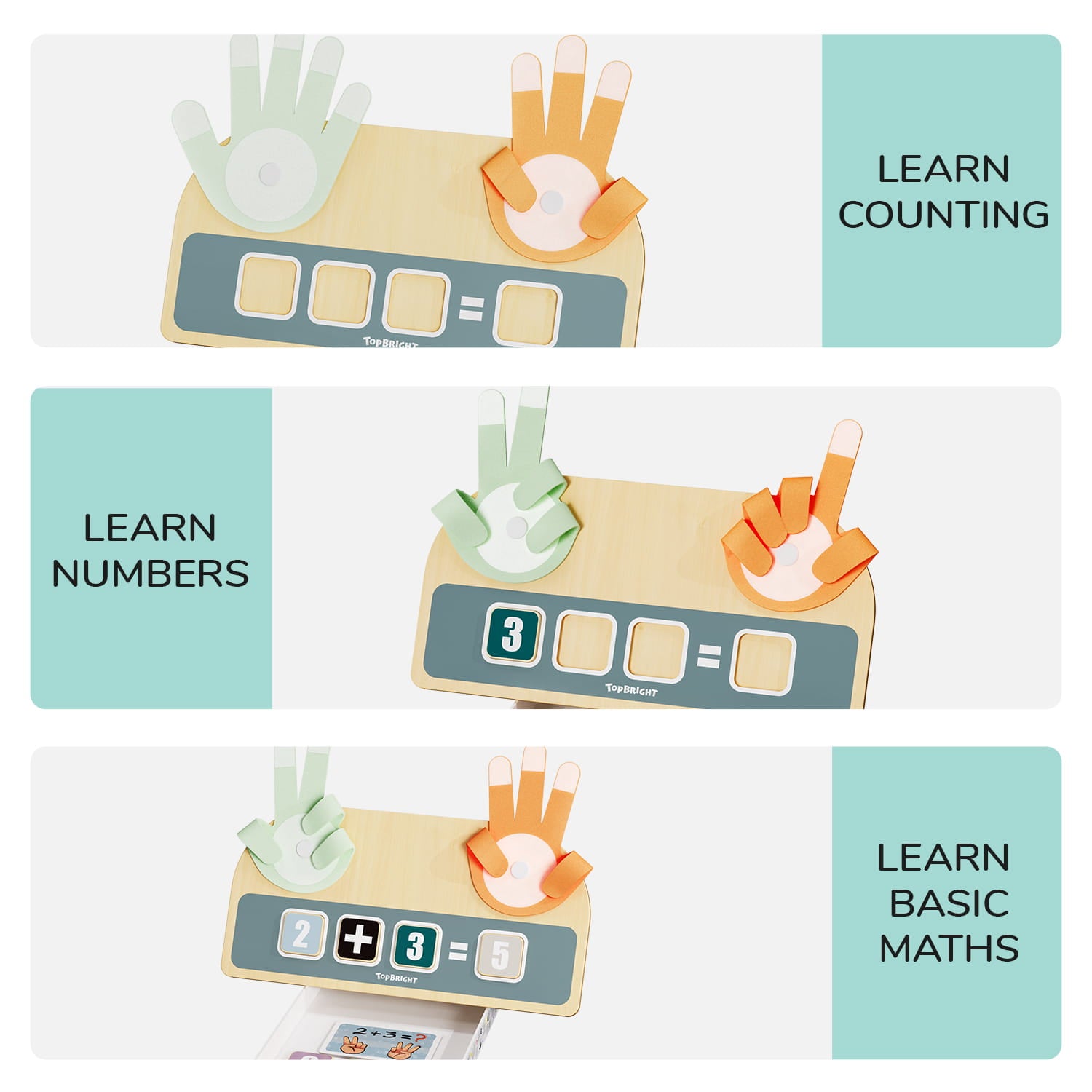 Jeu éducatif Montessori calcul doigts enfant en bois et ses 3 types d'apprentissage