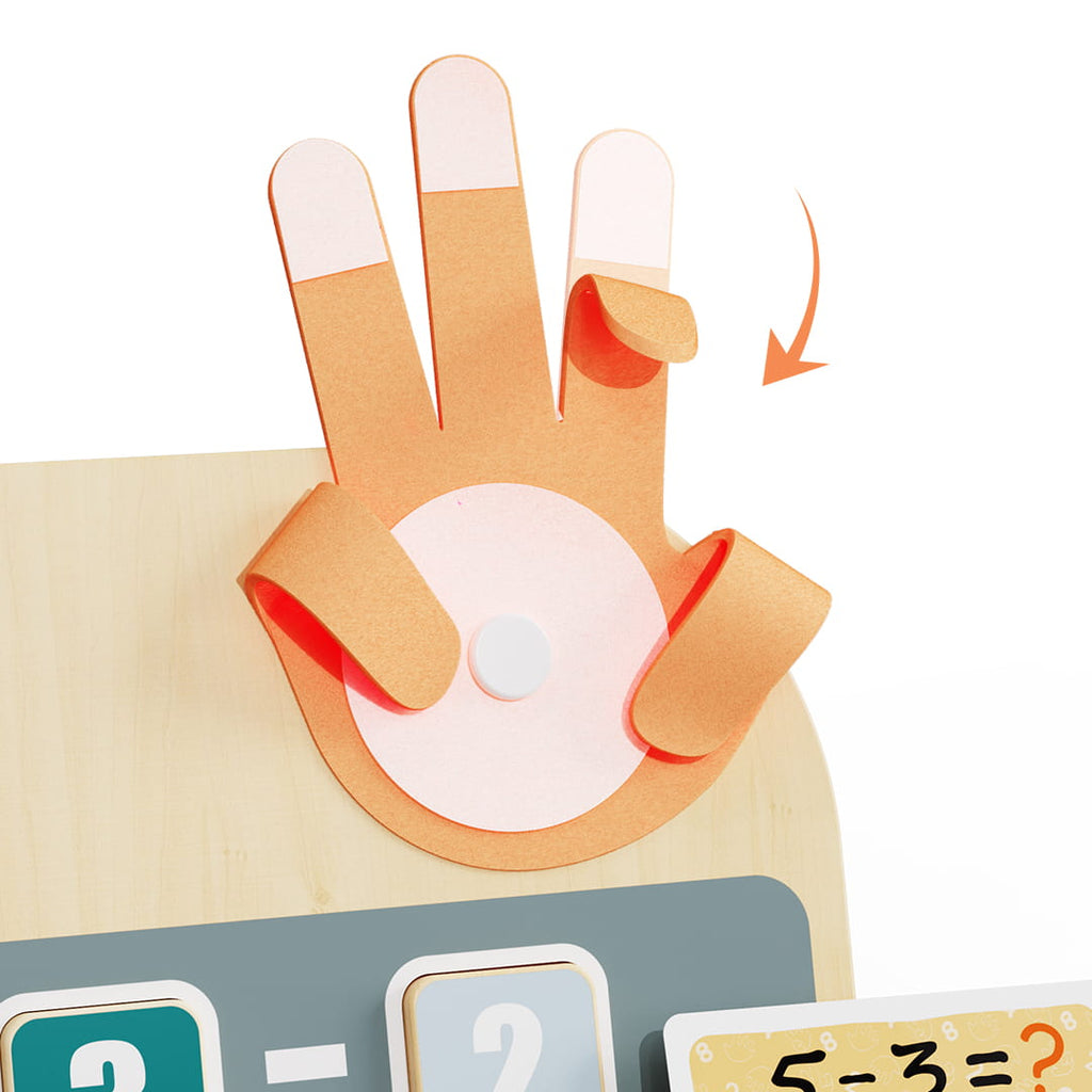 Jeu éducatif Montessori calcul doigts enfant en bois et sa main droite qui compte