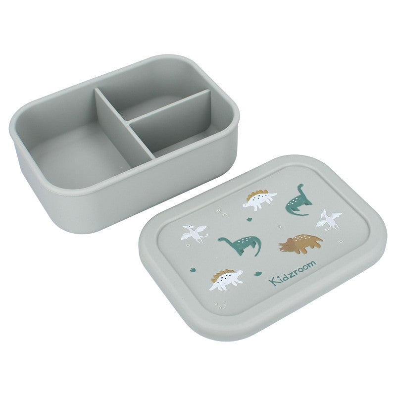 Lunch box bébé en silicone 700 ml avec compartiments motif dino ouverte