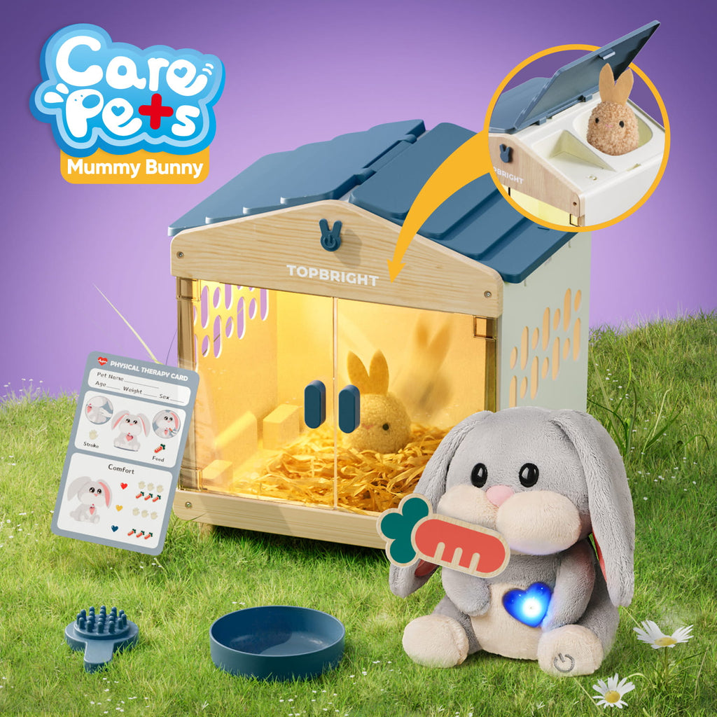 Peluche interactive lapin enfant avec clapier lumineux et sa maison interactive