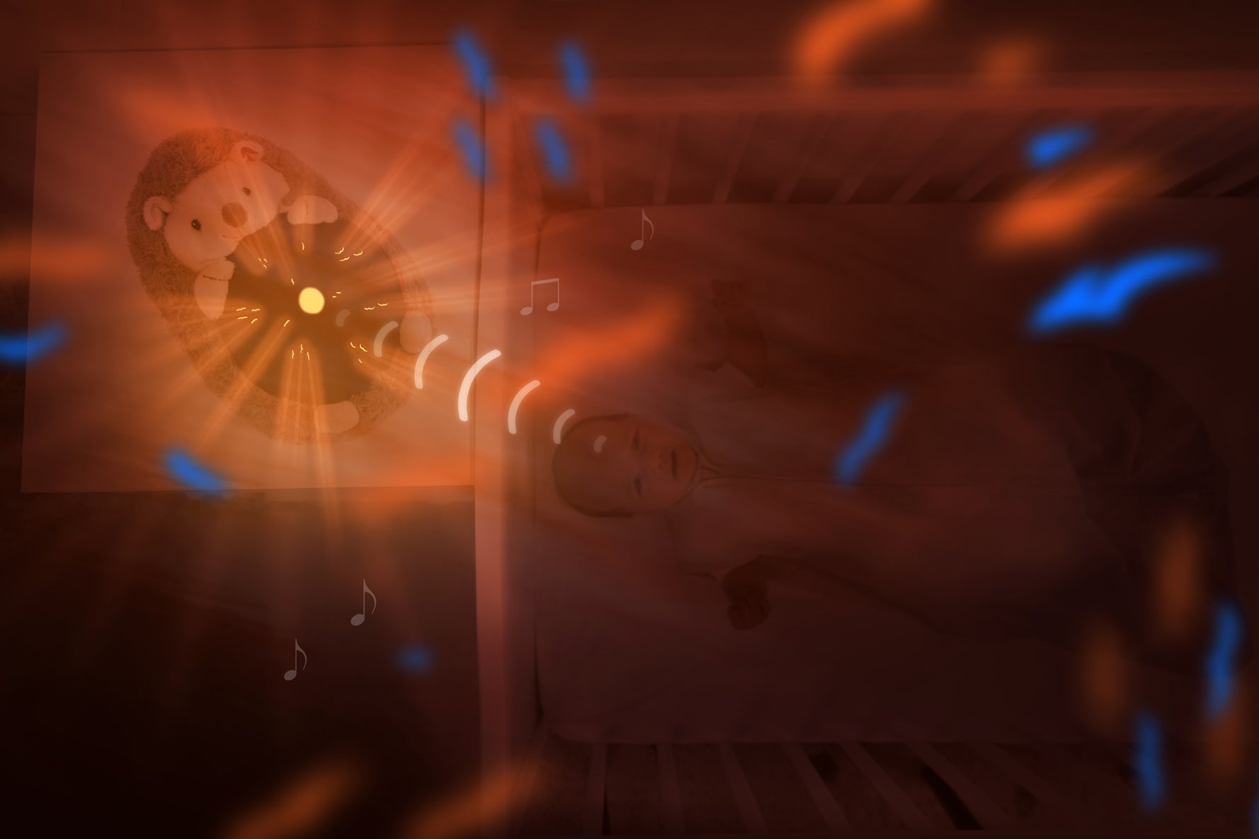 Projection au plafond du projecteur bébé hérisson veilleuse coucher de soleil avec sons