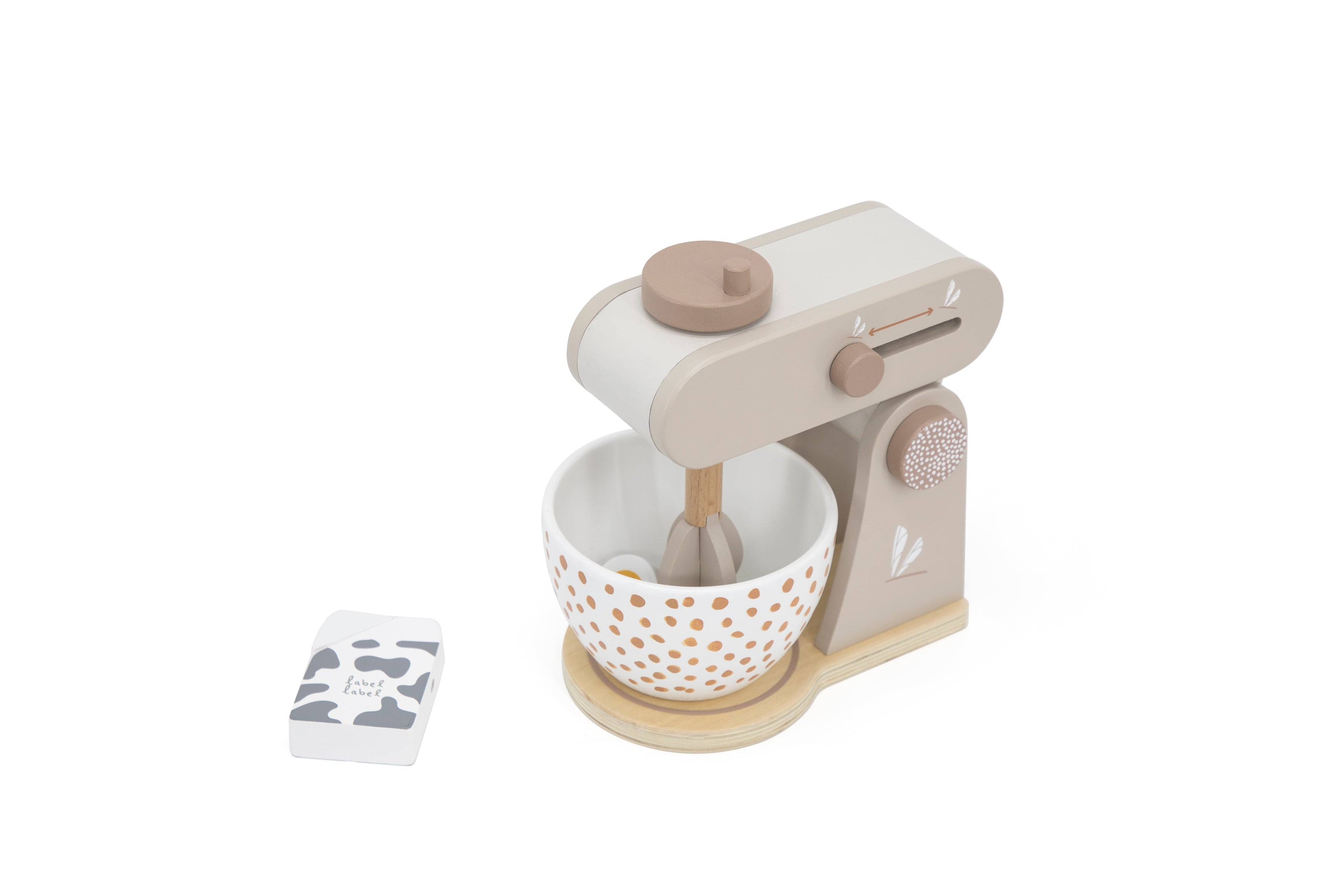 Robot culinaire enfant en bois avec accessoires cuisine vue de haut