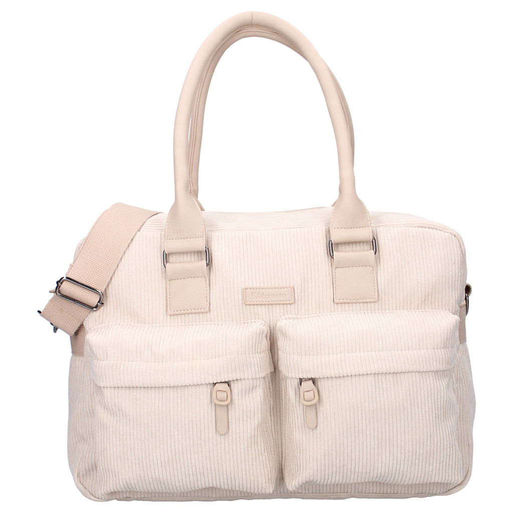 Sac à langer bébé avec matelas à langer en velours couleur sable de face