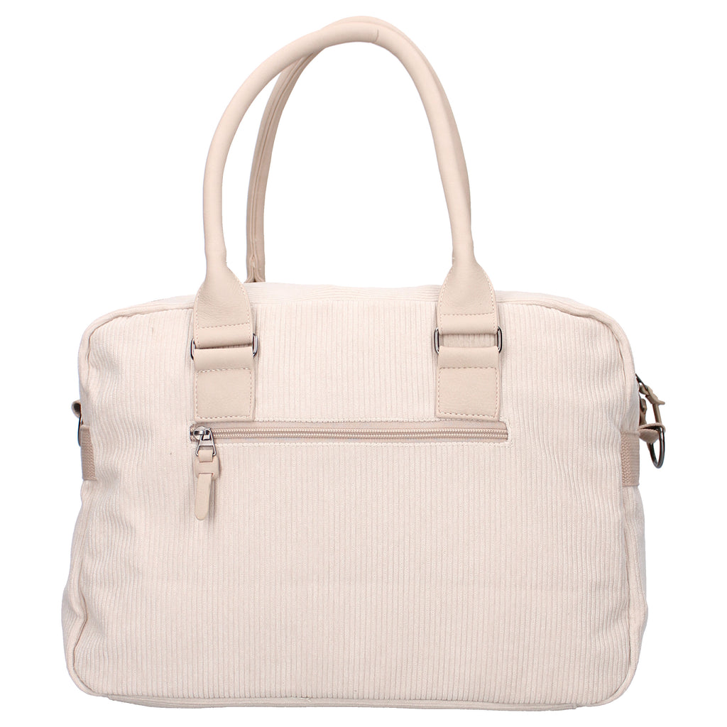 Sac à langer bébé avec matelas à langer en velours couleur sable de dérrière