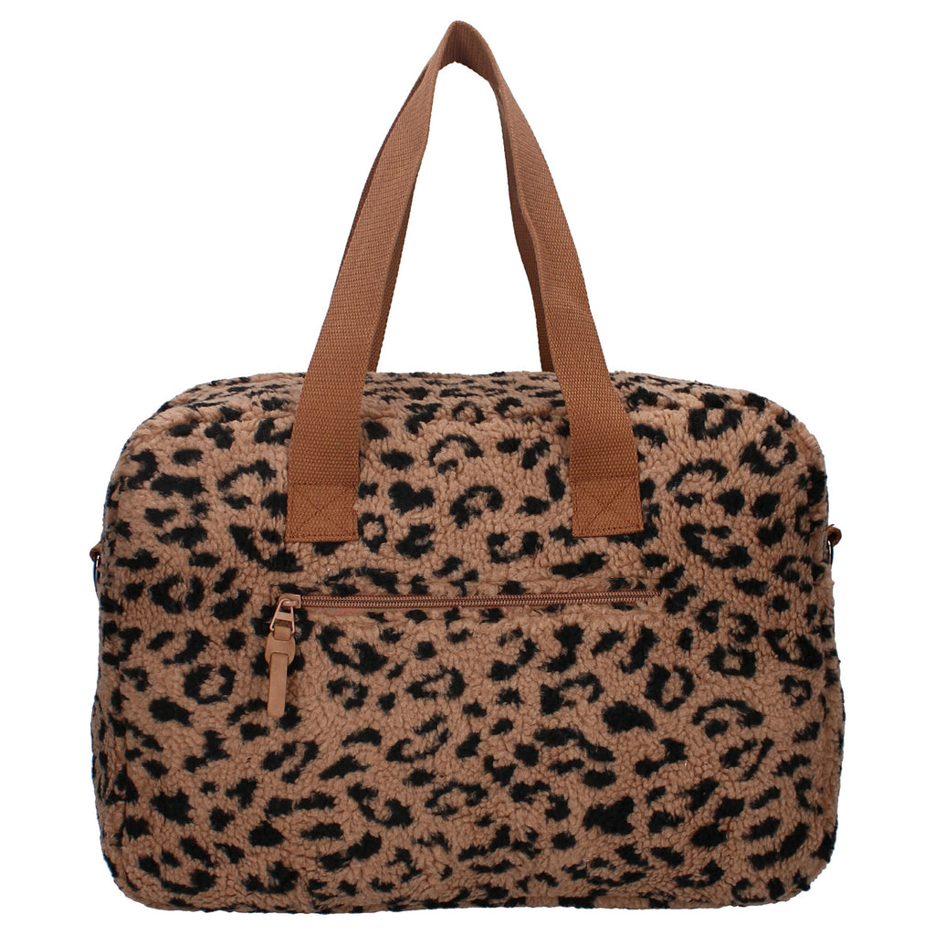 Sac à langer bébé avec matelas à langer en velours couleur léopard de derrière
