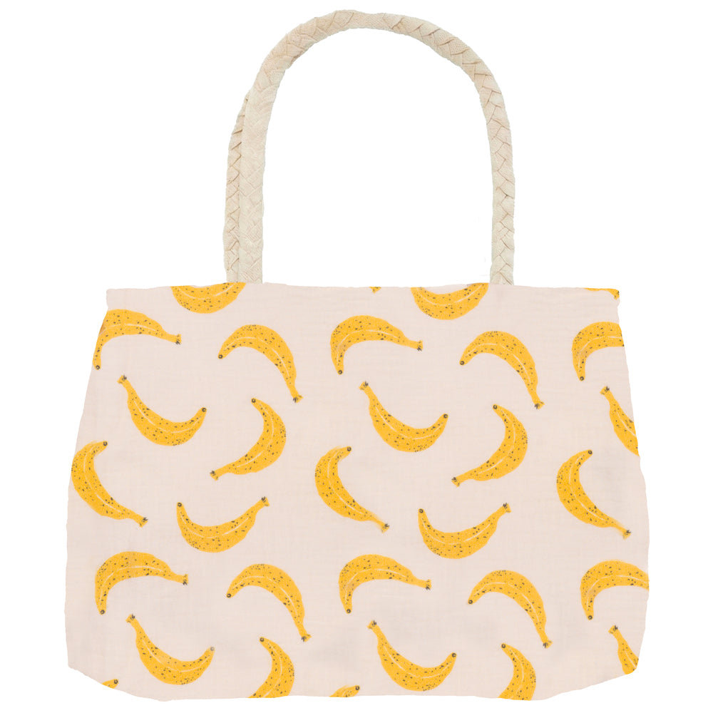 Sac Kasbah en coton imprimé avec anses tressées motifs banane