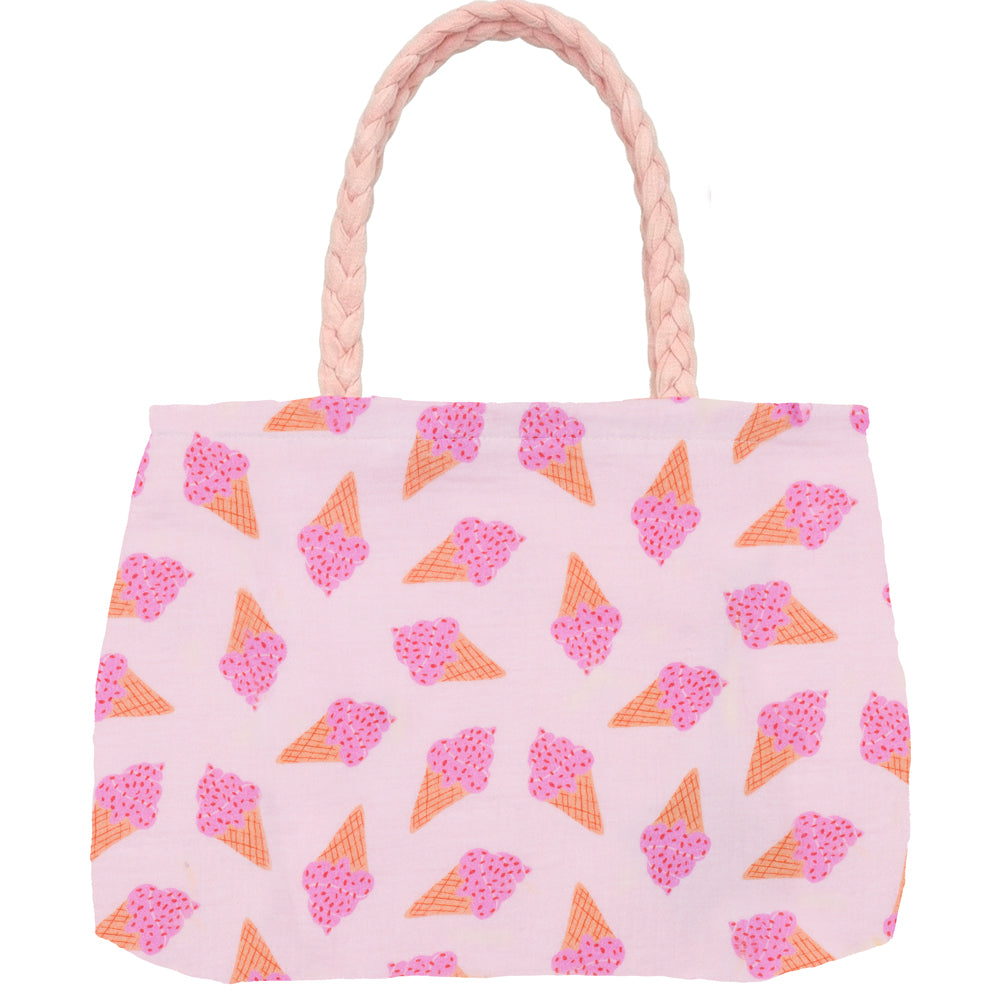 Sac Kasbah en coton imprimé avec anses tressées motifs glace