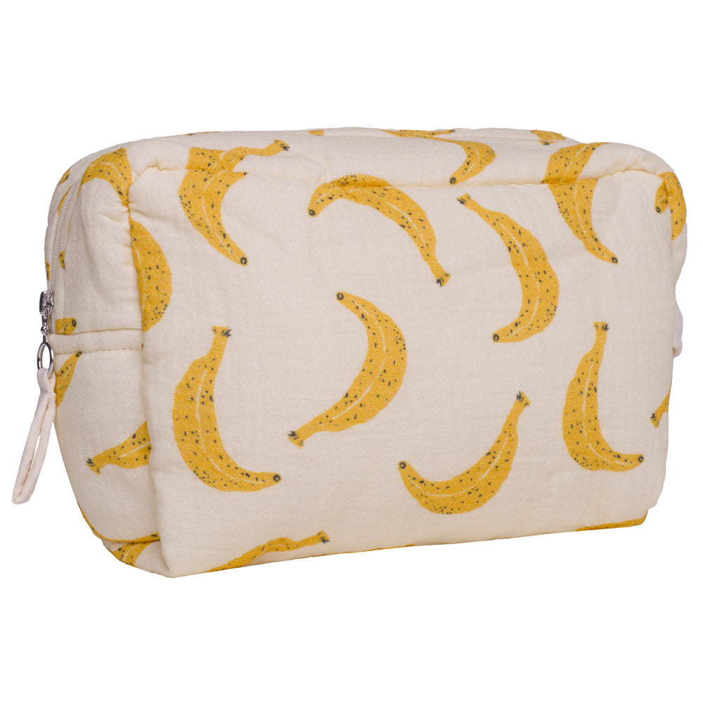 Trousse de toilette en coton imprimé avec doublure imperméable motifs bananes
